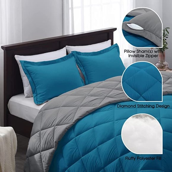 New Queen or  King Size Comforter Set -  Reversible Down Alternative - Picture 1 of 7